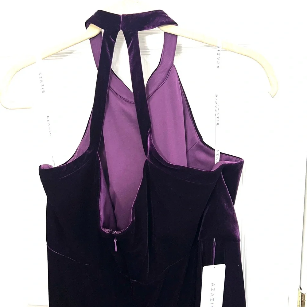 Azazie Larice Grape Aline High Neck Velvet Dress Plus Size 22 New